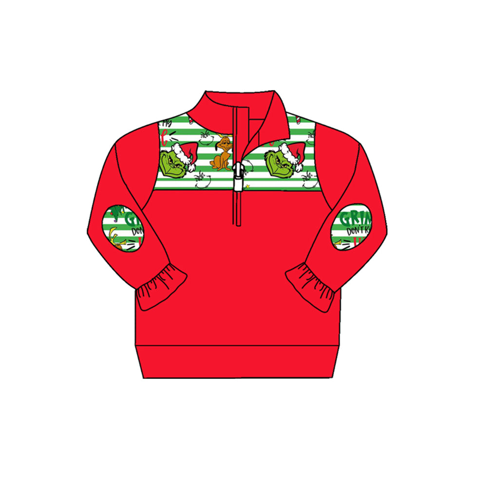 GT0611 Puppy Christmas Tree Lace Green Stripe Red Zip Long Sleeve Top