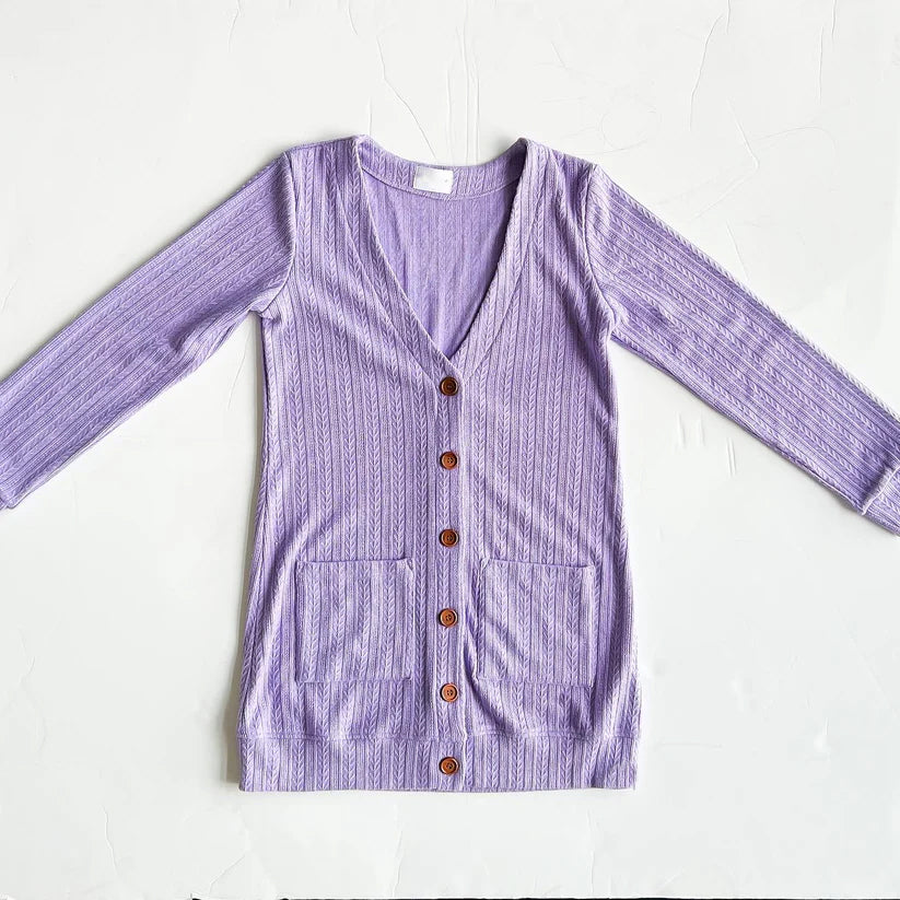 presale GT0612 Purple pocket V-neck long-sleeved cardigan