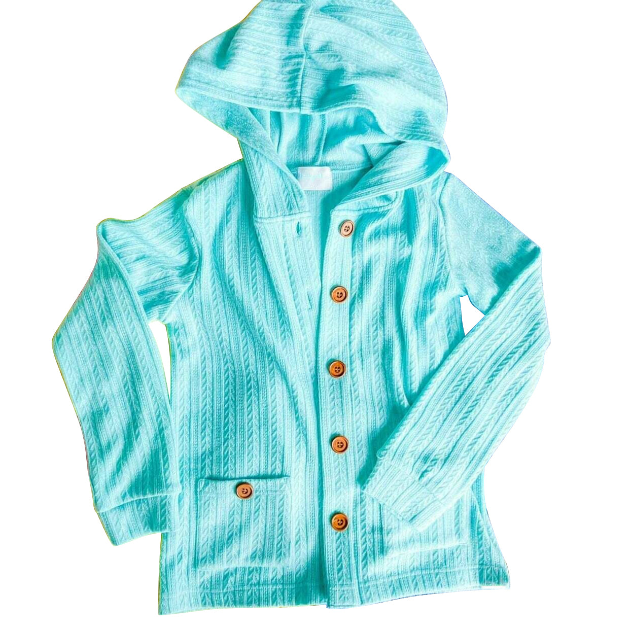 presale GT0615 Teal Pocket Hooded Long Sleeve Cardigan