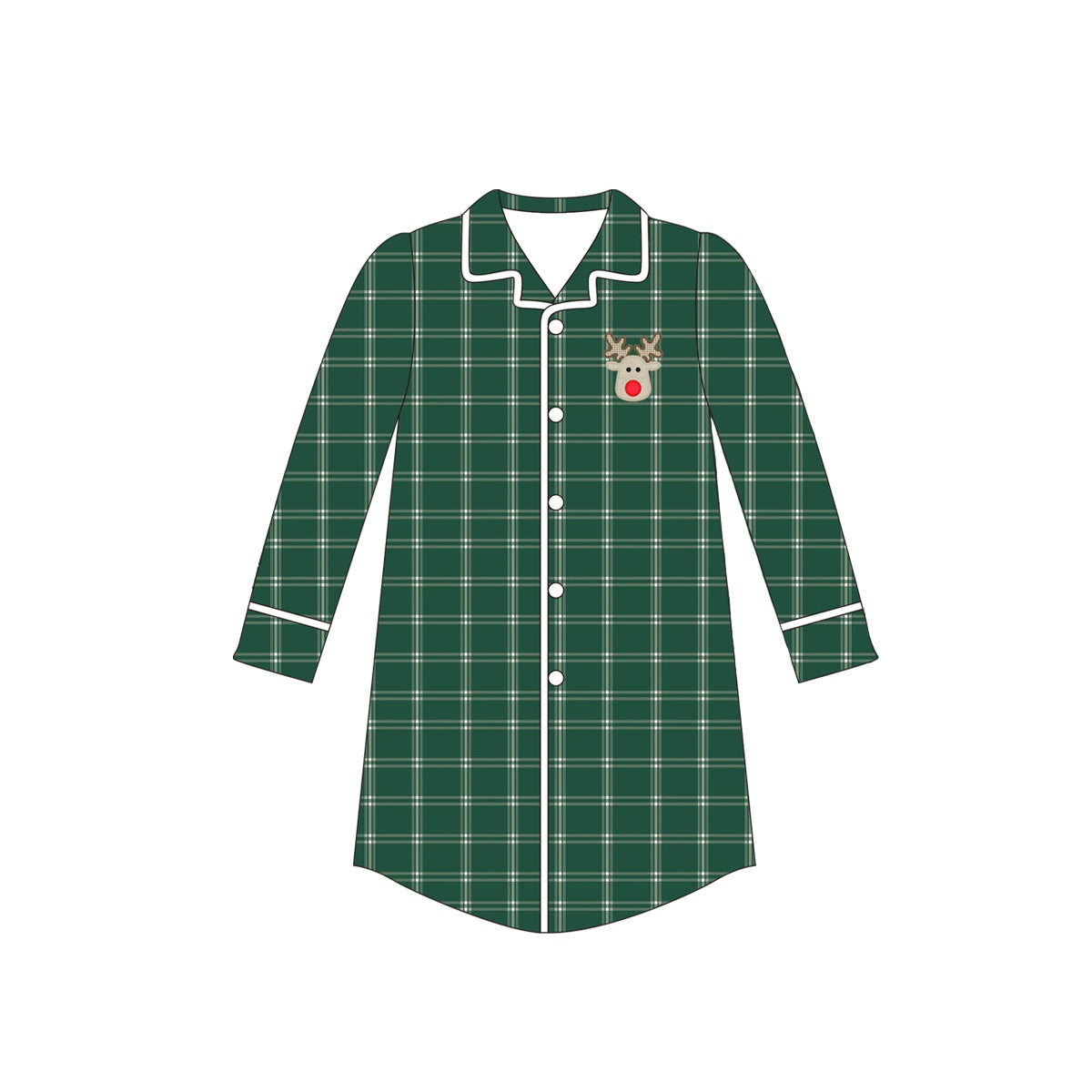 GT0621 Adult Women Christmas Reindeer Green Plaid Long Sleeve Top D 929