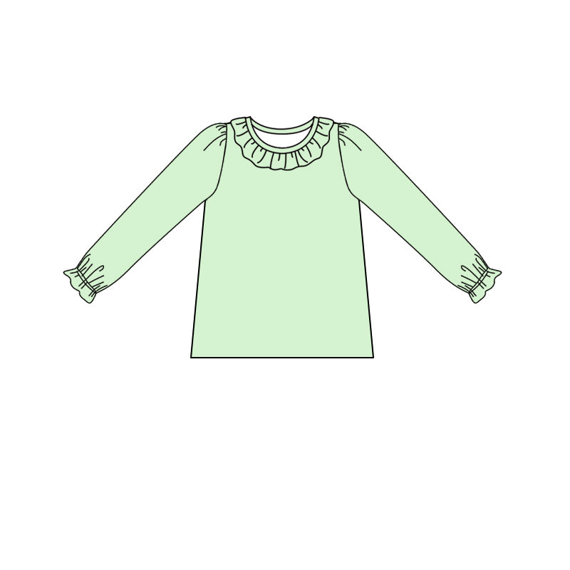 presale GT0668 Solid Green Lace Long Sleeve Top