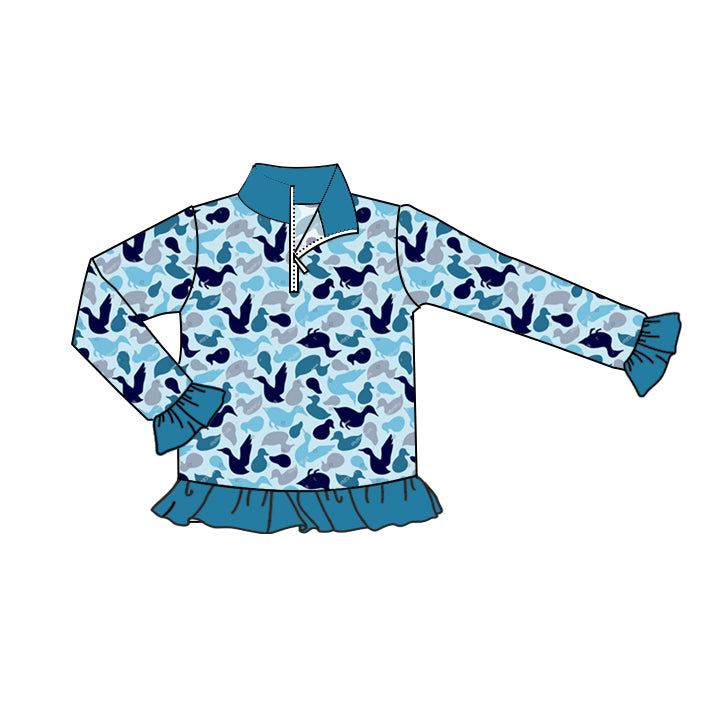 presale GT0673 Duck Blue Lace Zipper Long Sleeve Top