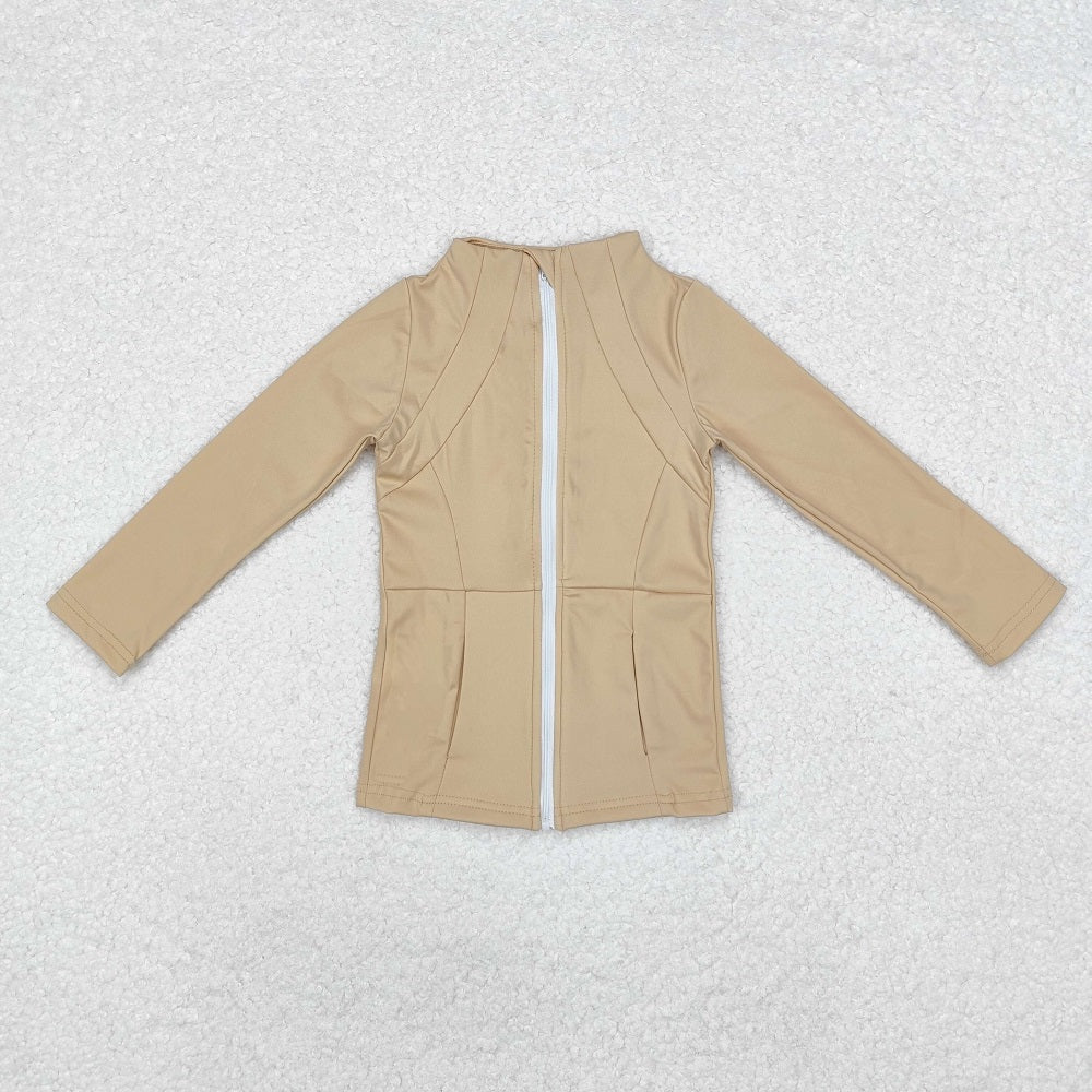 GT0681 Baby Girls Khaki Zip Pocket Yoga Active Wear Jackets