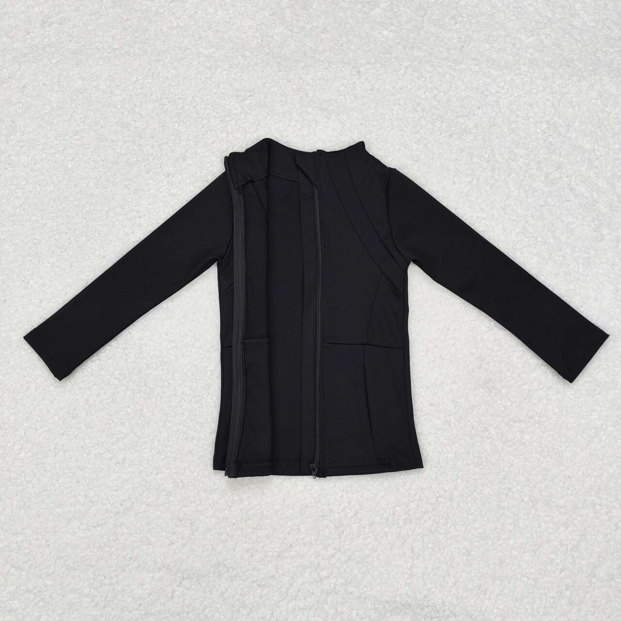 GT0685 Baby Girls Black Zip Pocket Yoga Active Wear Jackets