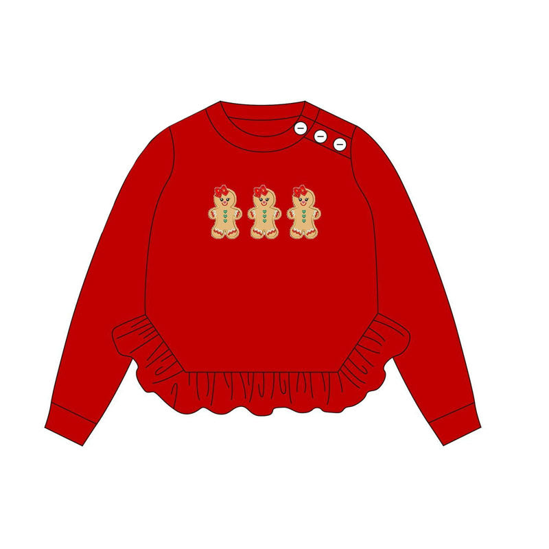 GT0702 Gingerbread Man Red Lace Long Sleeve Top