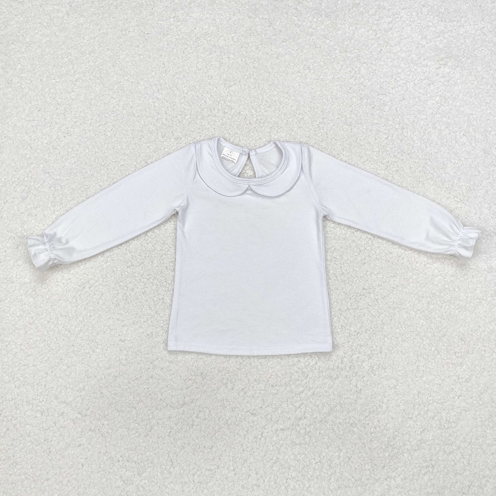 GT0710 Solid white long-sleeved top with doll collar