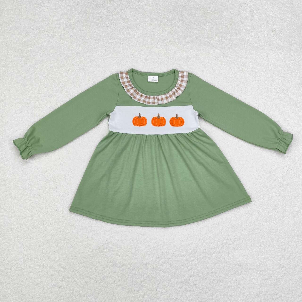GT0711 Pumpkin Khaki Plaid Lace Green Long Sleeve Top