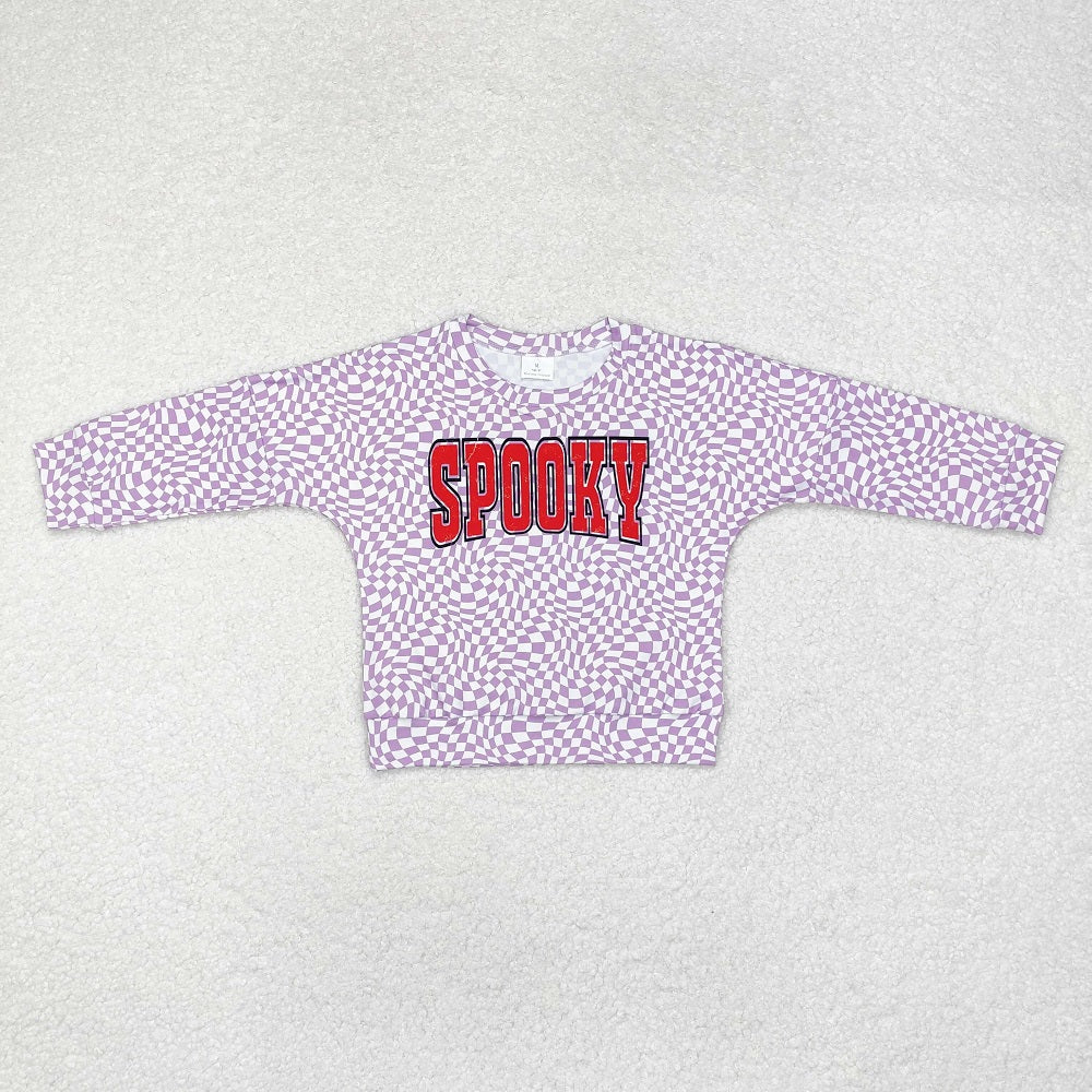 GT0716 Halloween Purple Plaid Long Sleeve Top