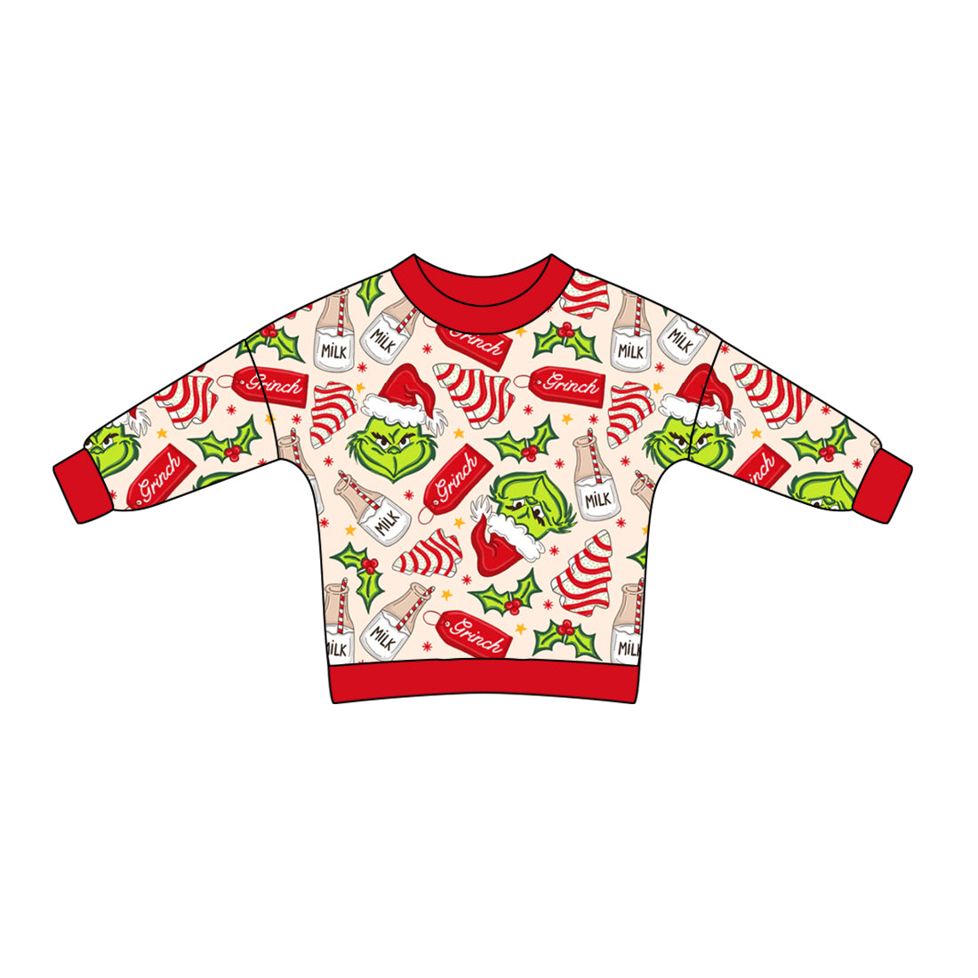 presale GT0726 Christmas Tree Milk Cookies Red Long Sleeve Top 2024 8.3