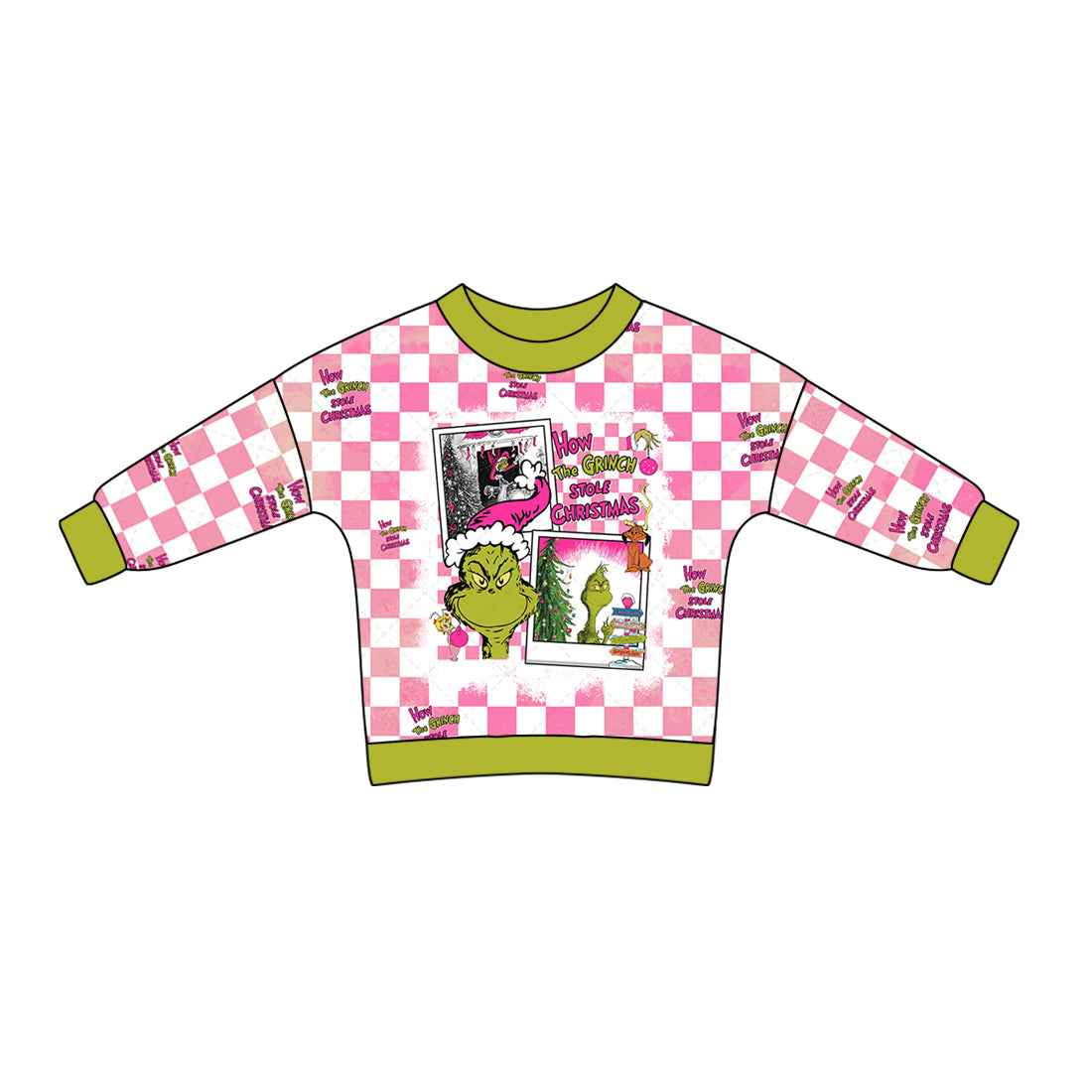 GT0733 Christmas pink and white plaid long-sleeved top