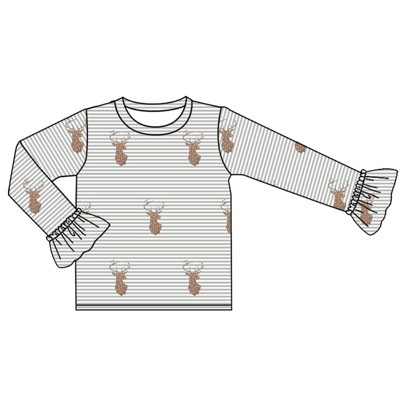 GT0739 Antler Stripe Lace Long Sleeve Top
