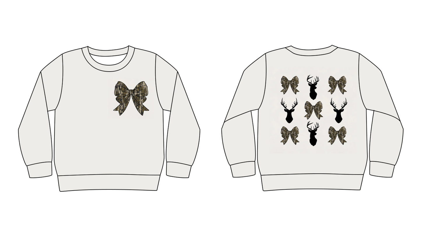 presale GT0762 Adult Women's Elk Camouflage Bowknot Pattern Long Sleeve Top 2024 8.30