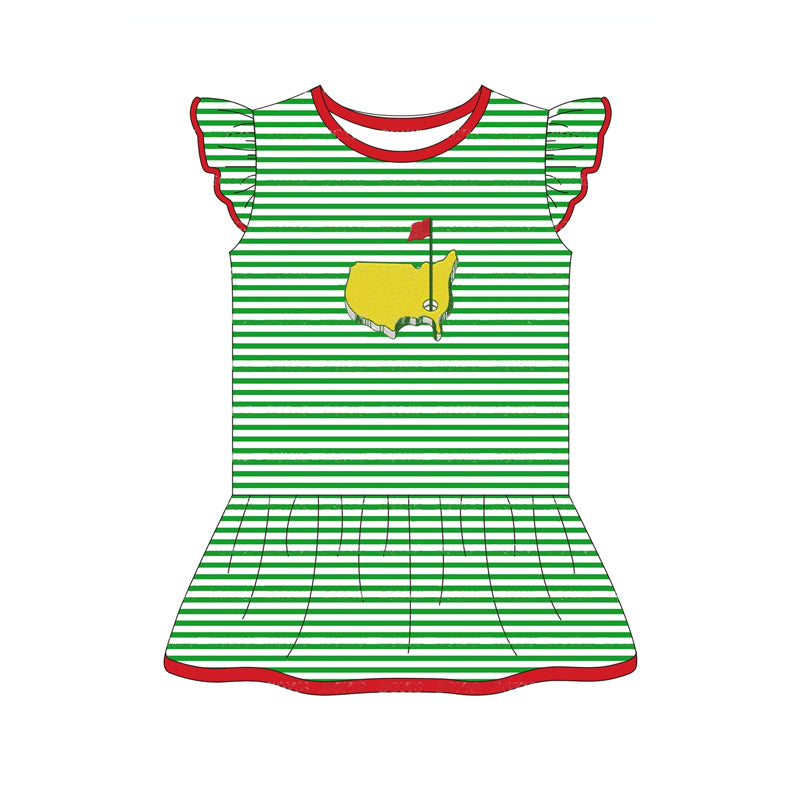 GT0771 Red Flag Map Golf Course Green Striped Fly Sleeve Top