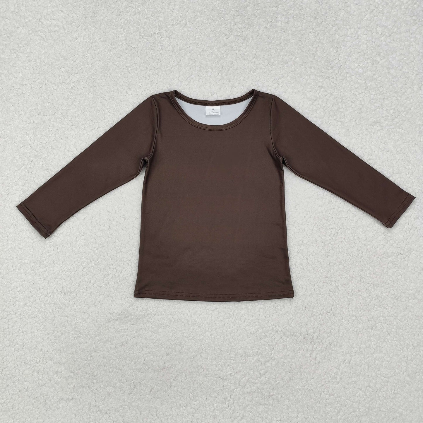 GT0798 Solid dark brown long-sleeved top