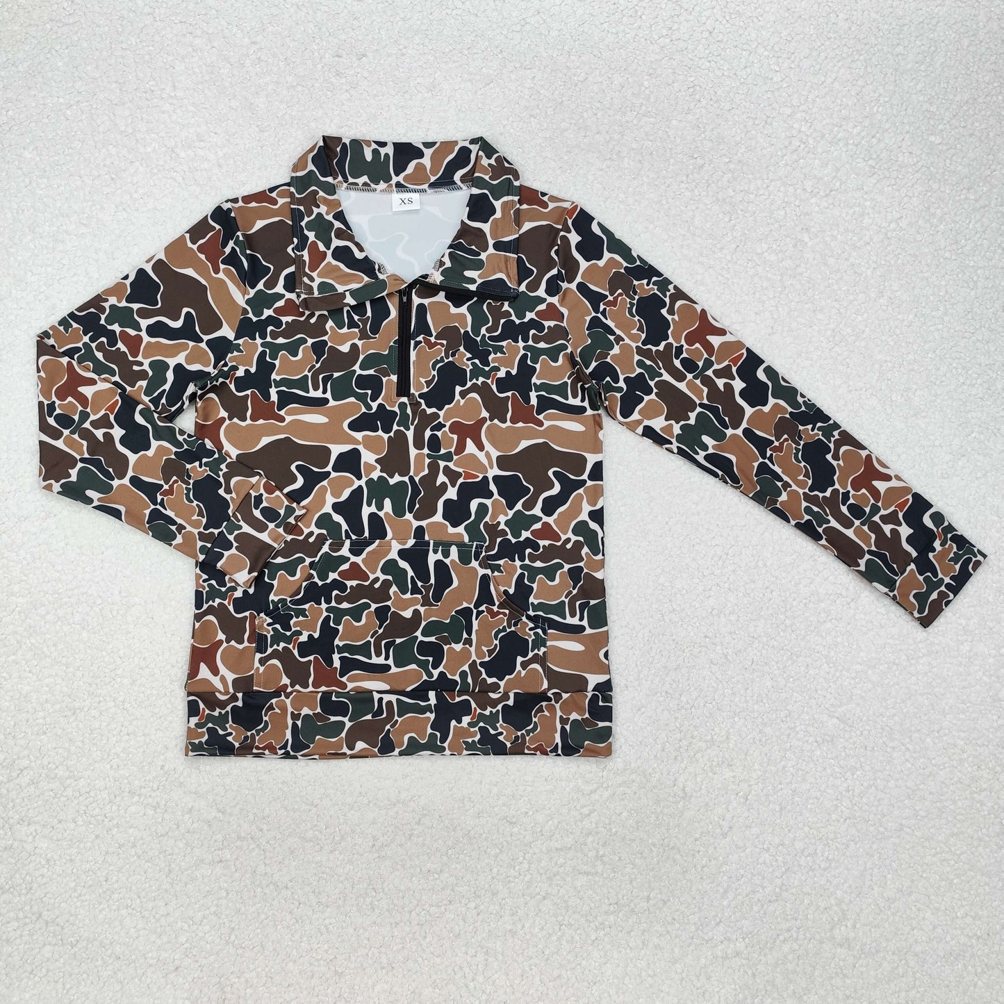 GT0829 Adult Women's Pocket Camouflage Beige Zipper Long Sleeve Top