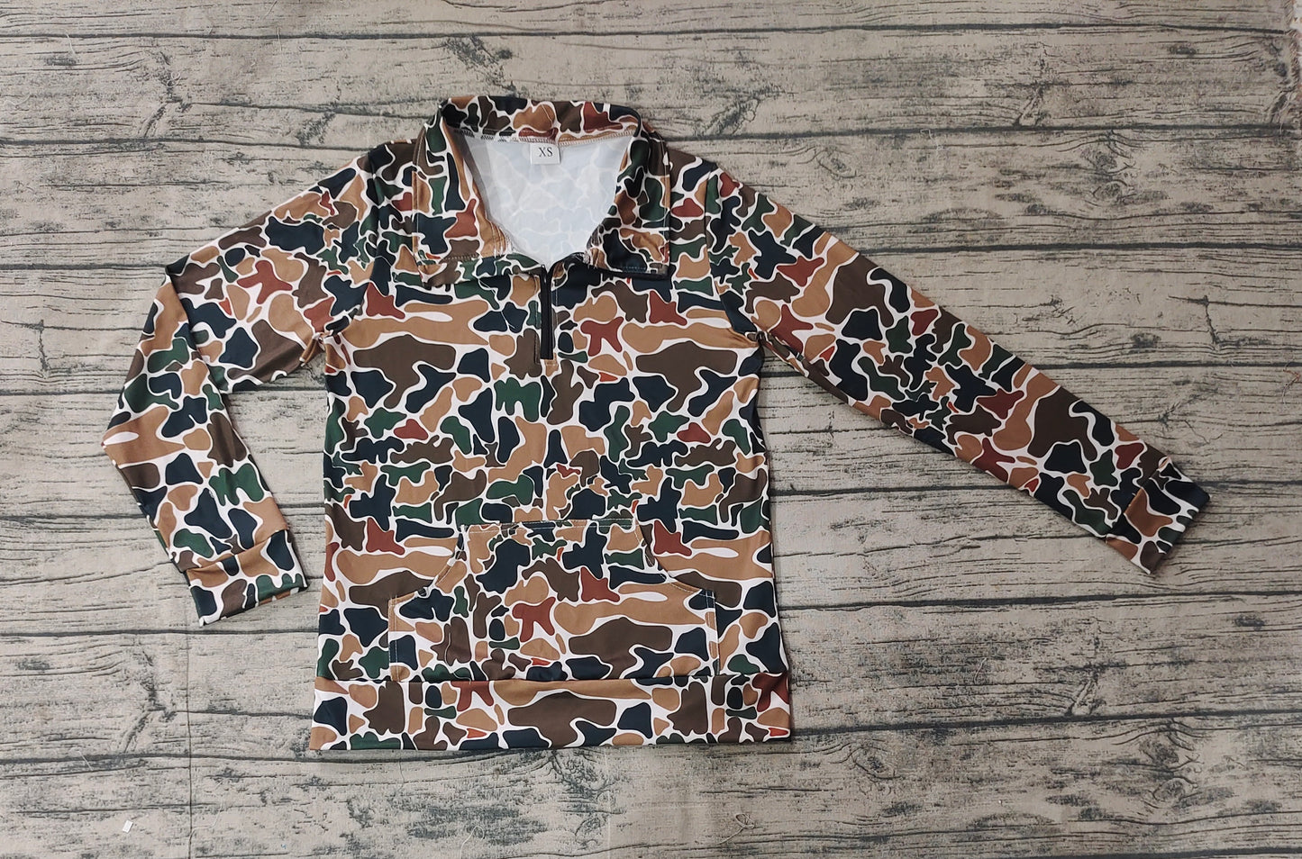 GT0829 Adult Women's Pocket Camouflage Beige Zipper Long Sleeve Top