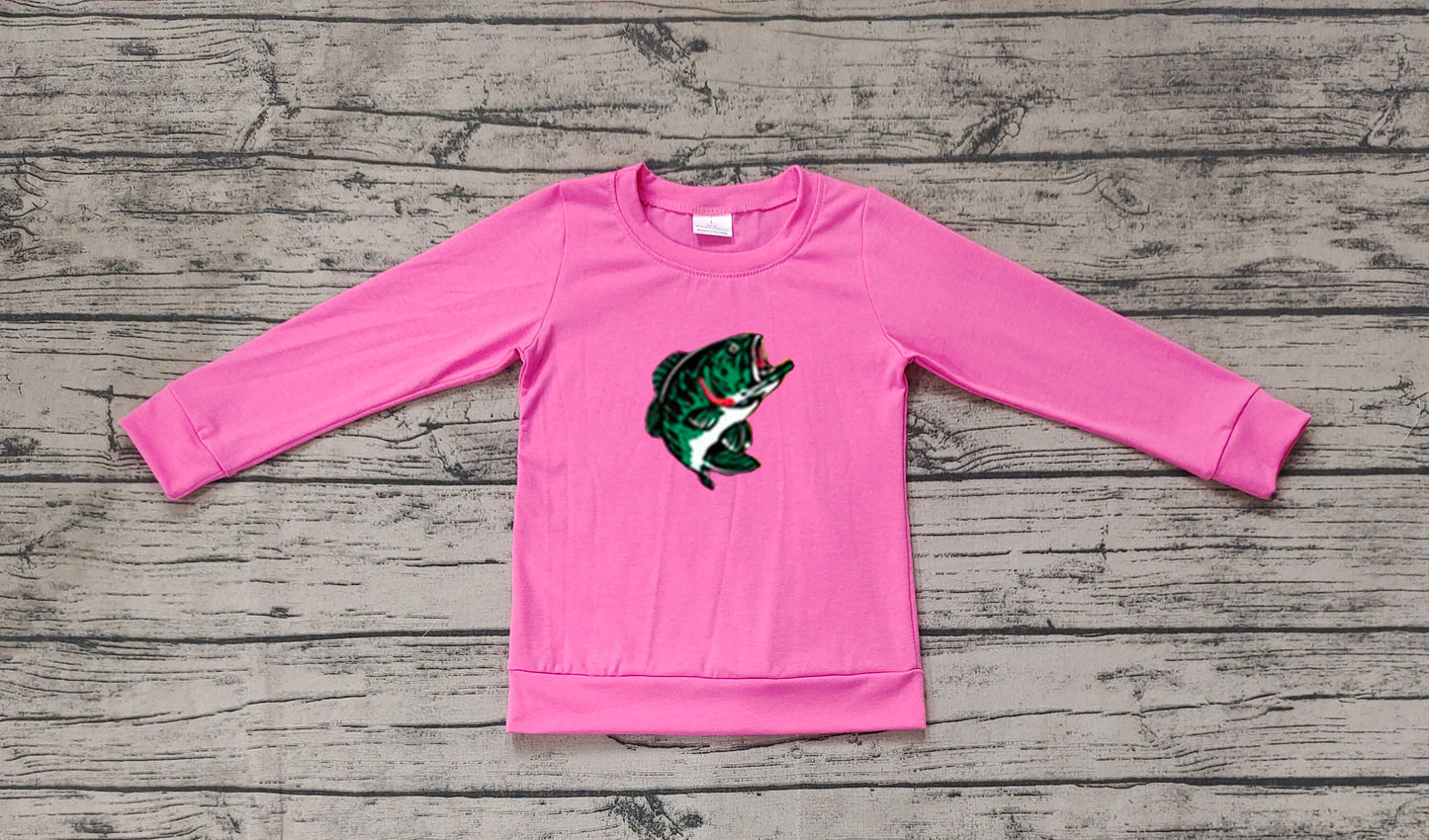 GT0870 Fishing rose red long sleeve top