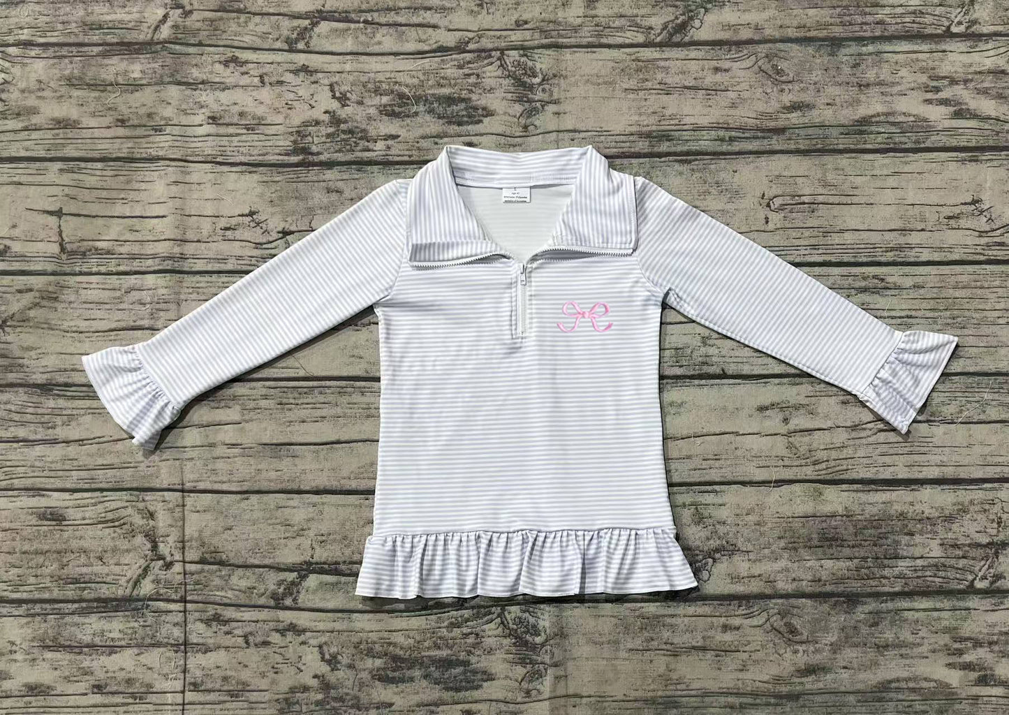 presale GT0886 Bow Pattern Blue Striped Lace Zipper Long Sleeve Top 2024 11.27