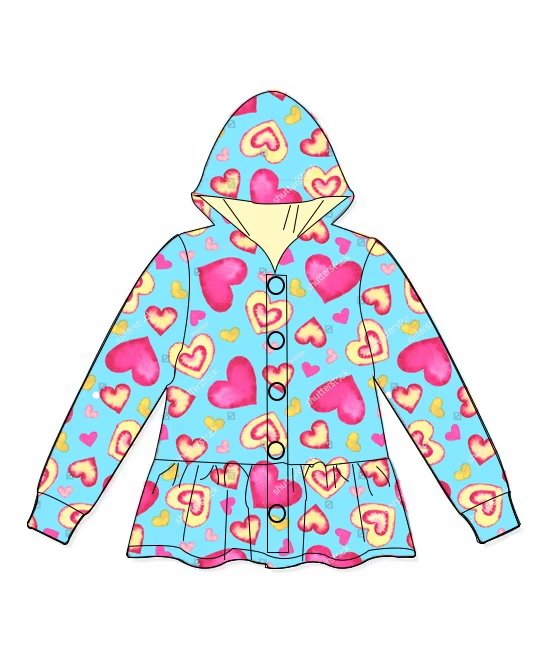 preorder GT0894 Pink Heart Blue Button Hooded Long Sleeve Top 2024 11.7