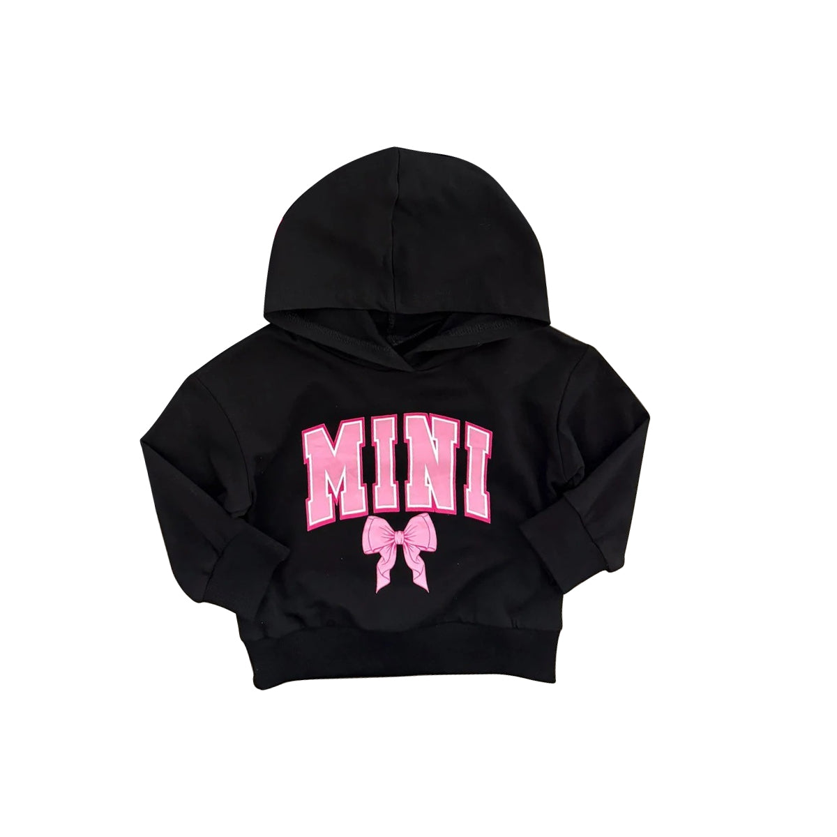 GT0902 Baby Girls Mini Bow Black Hooded Tops