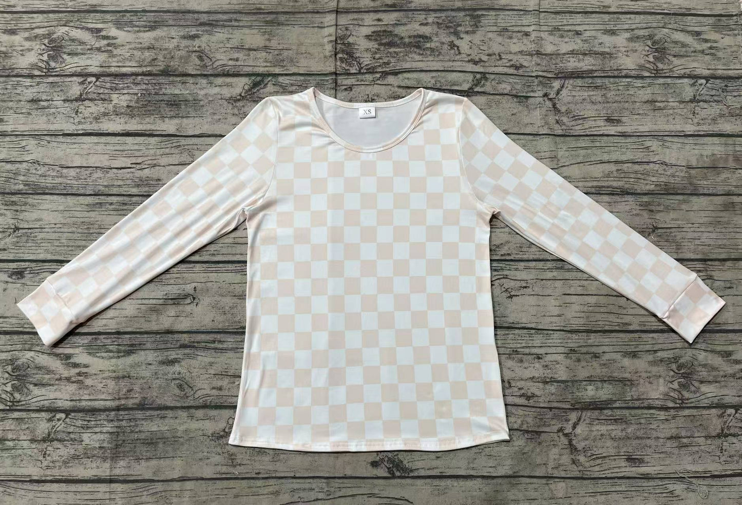 GT0906 Adult Women Pink Checkered Long Sleeve Shirts Tops