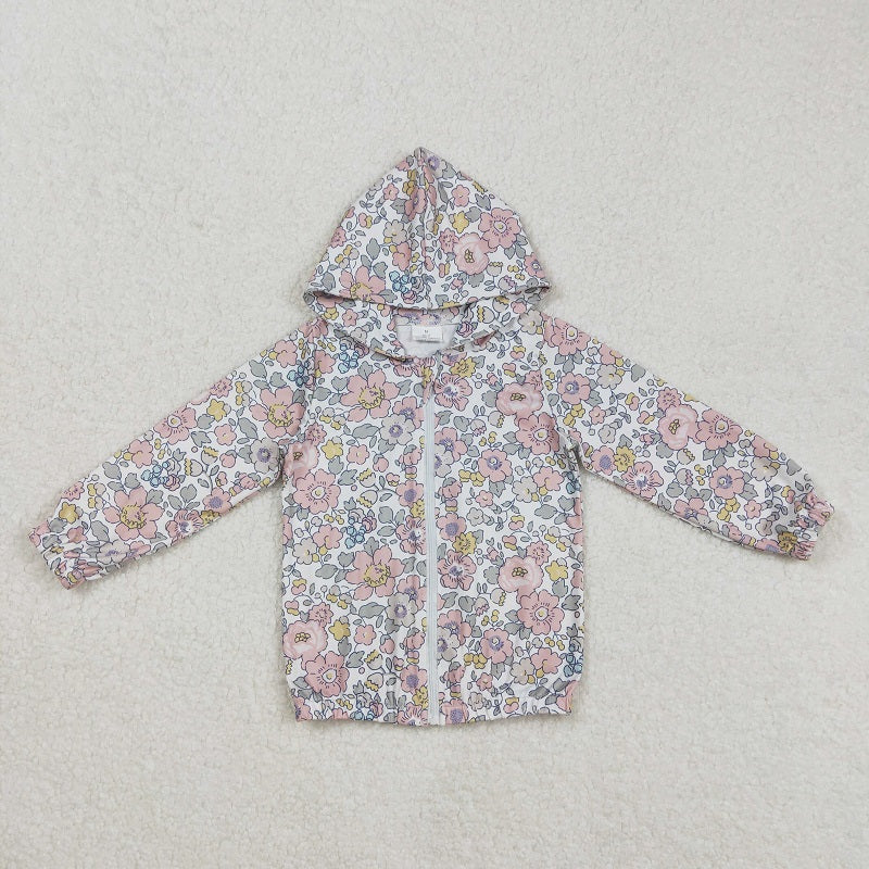 GLP2313 Beige flower and leaf zipper hooded jacket vest pink trousers three-piece suit