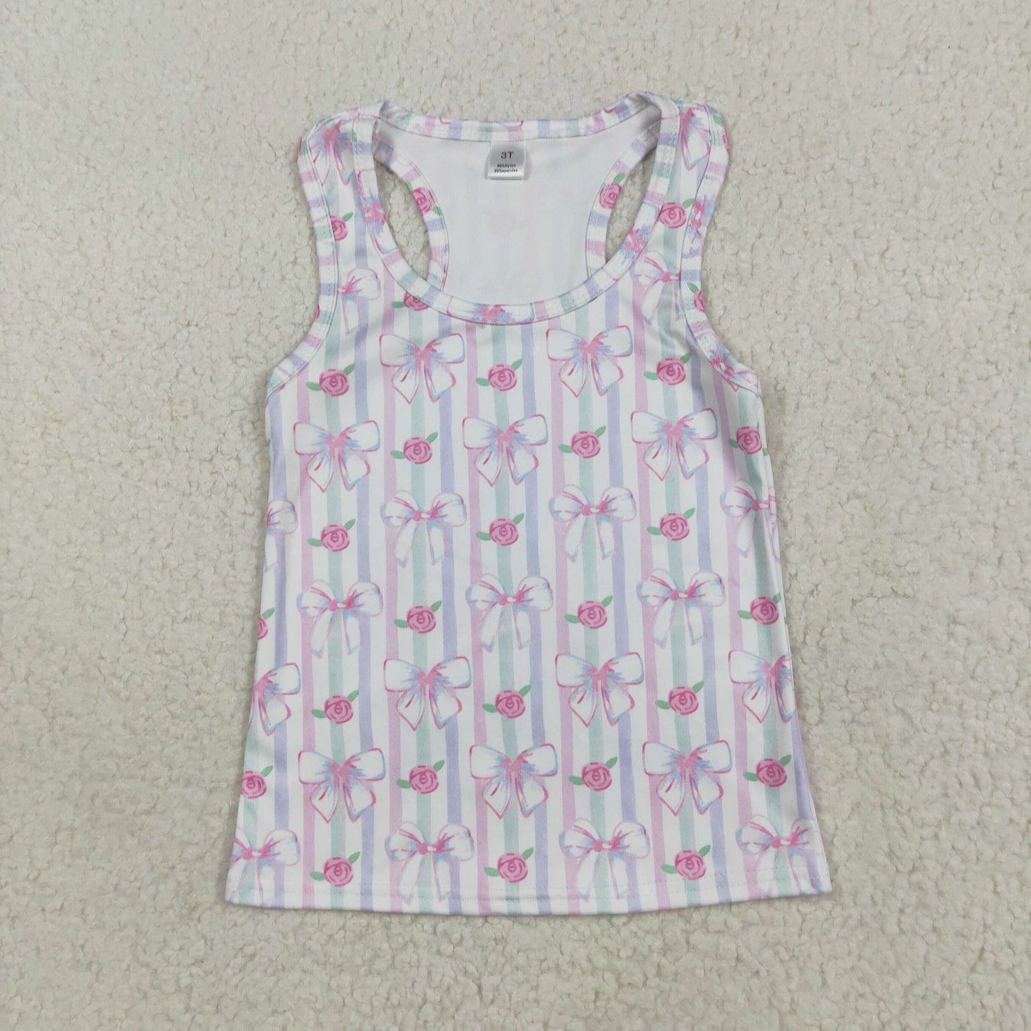 GT1014 Baby Girls Sleeveless Lavender Bows Flowers Stripe Yoga Shirts Top D 7.14