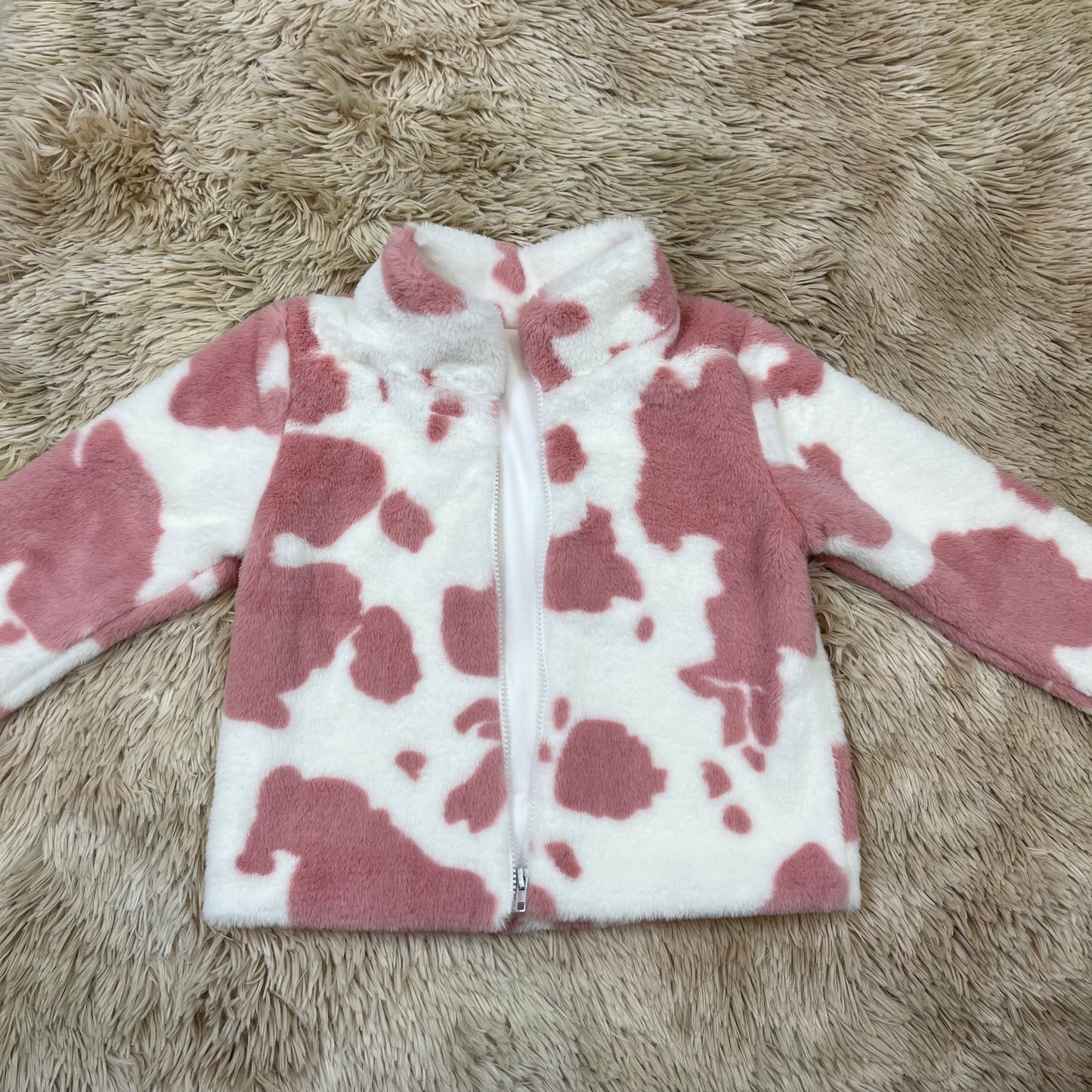 presale GT1027 Baby Girls Long Sleeves Pink Cow Print Zipper Cardigans Jackets Top D 5.8
