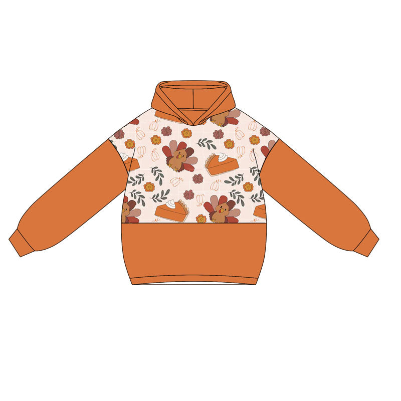 presale GT1028 Baby Girls Orange Long Sleeves Turkey Cakes Hoodies Top D 5.9