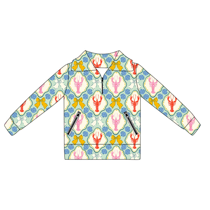 presale GT1063 Baby Girls Long Sleeves Bows Crayfishes Plaid Pockets Zipper Yoga Jackets D 5.30