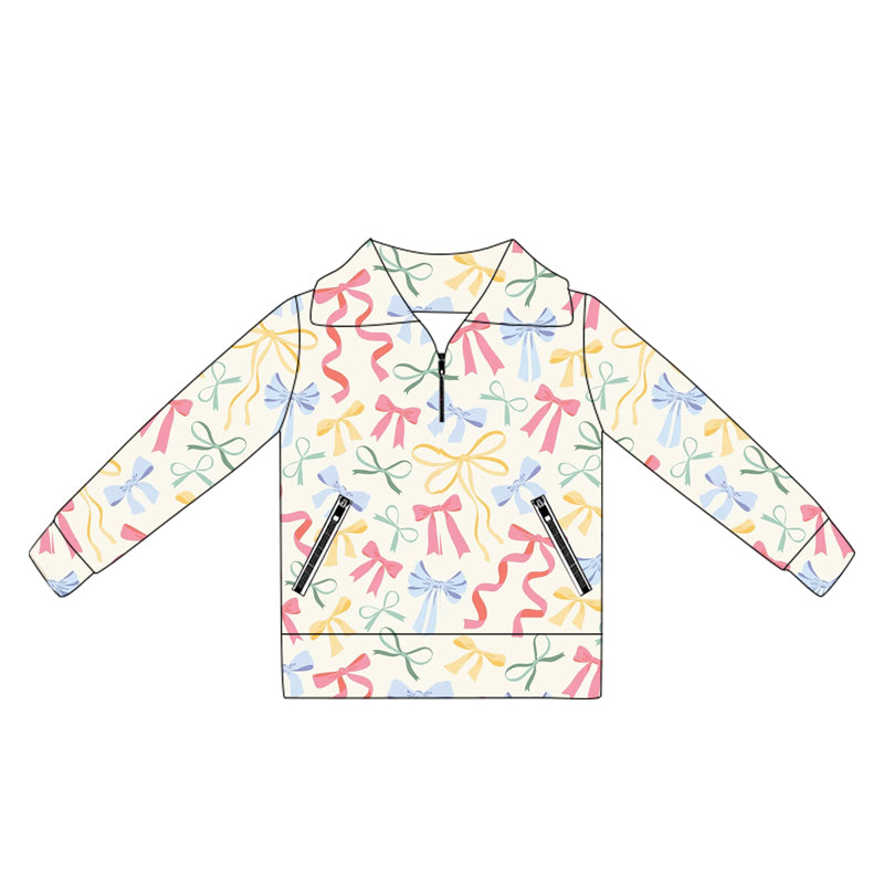 GT1065 Baby Girls Long Sleeves Colorful Bows Plaid Pockets Zipper Yoga Jackets D 7.17