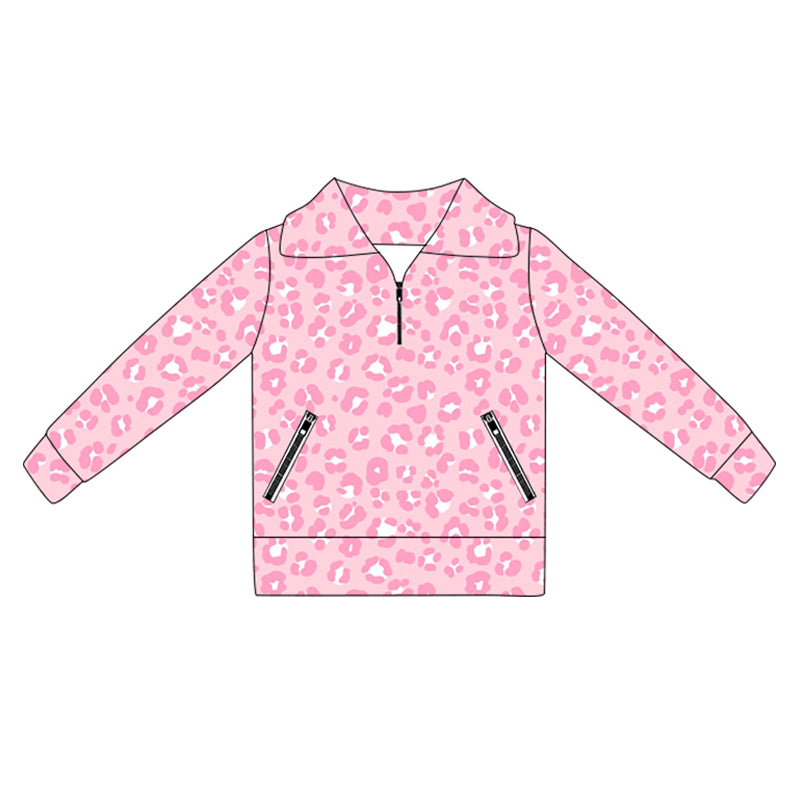 presale GT1070 Baby Girls Long Sleeves Pink Leopard Pockets Zipper Yoga Jackets D 7.17