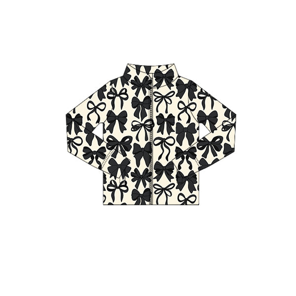 GT1084 Baby Girls Long Sleeves Black Bows Zipper Pockets Yoga Jacket Top D 926