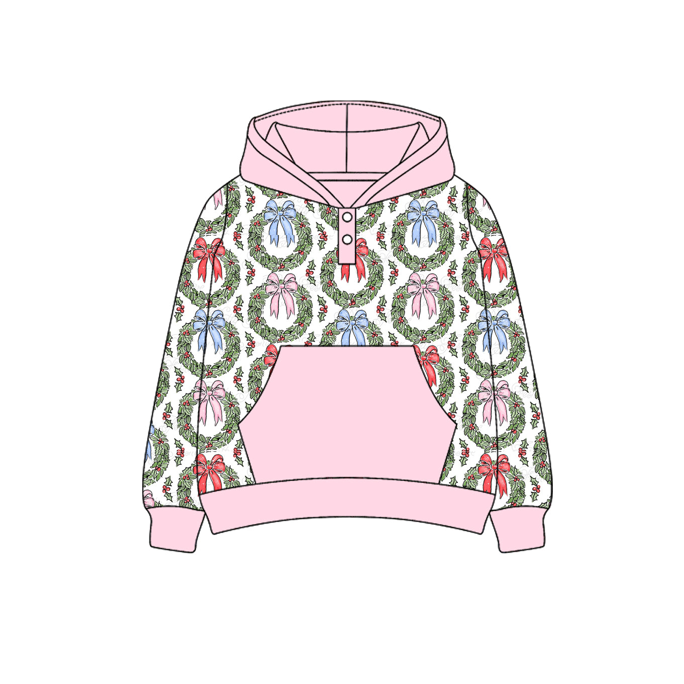presale GT1085 Baby Girls Pink Bows Holly Plaid Pockets Button Hoodies Top D 6.9