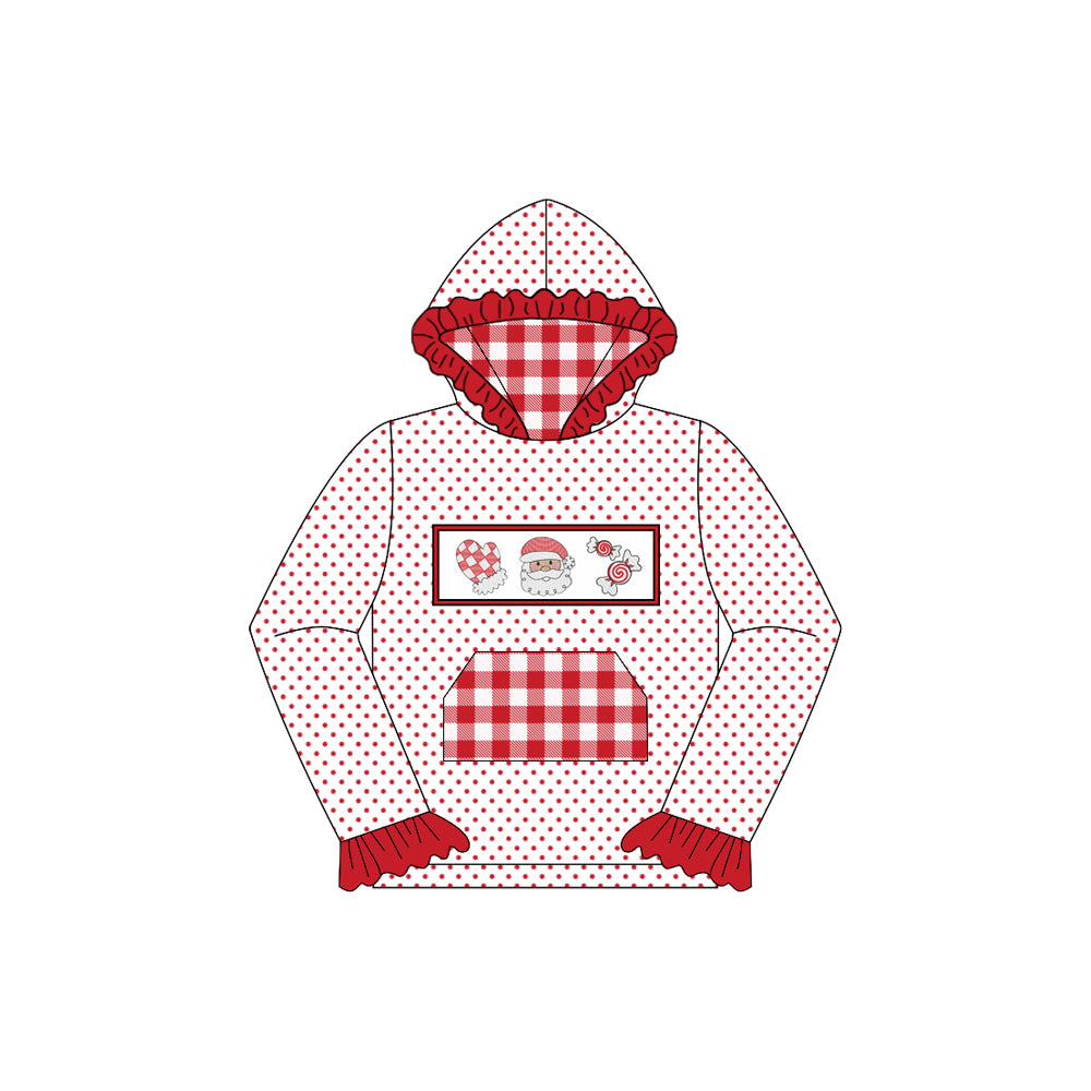 presale GT1109 Baby Girls Polka Dots Long Ruffle Sleeves Santa Candy Pocket Hoodies Top D 7.3