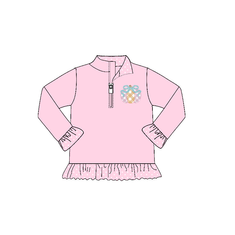 GT1112 Embroidery Pumpkins Baby Girls Pink Zipper Fall Pullover Top D 821
