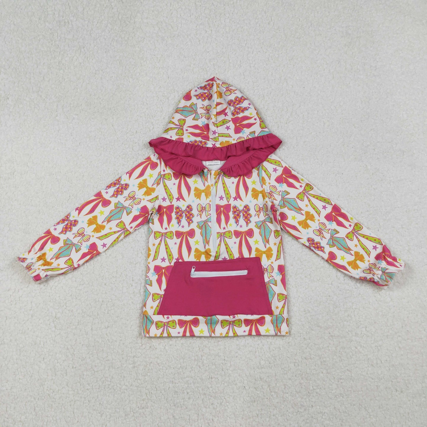 GT1121 Baby Girls Long Sleeves Colorful Bows Stars Pockets Zipper Hoodies Top D 920