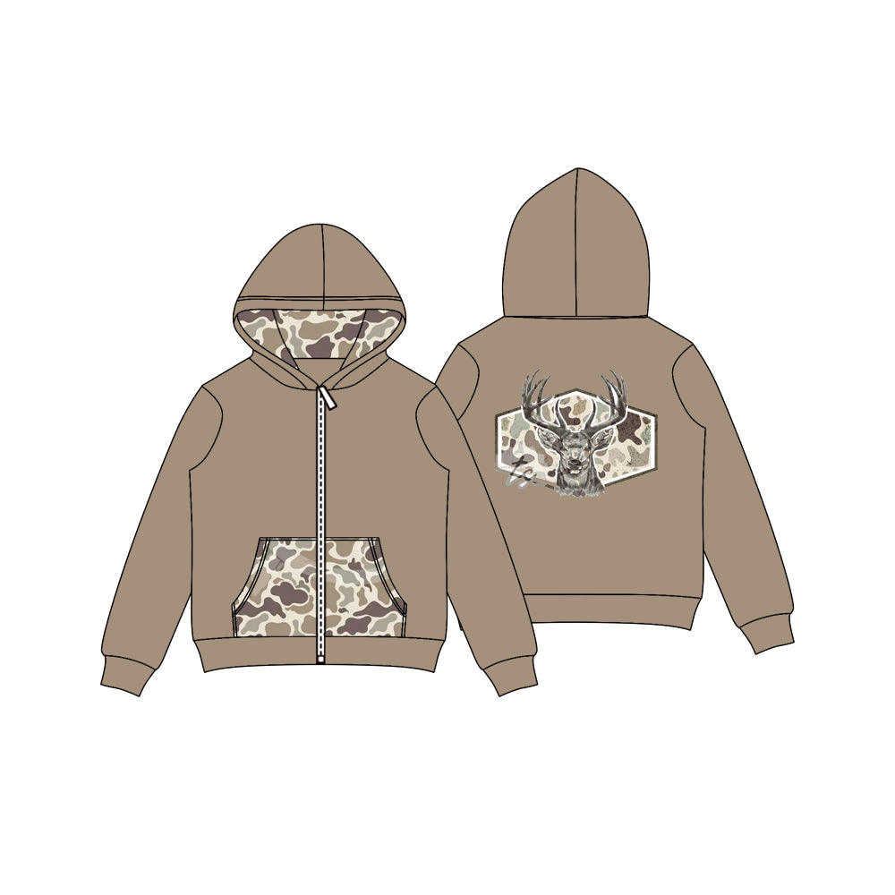 presale GT1144 Baby Girls Western Brown Camo Deer Pocket Zipper Hoodies D 7.28