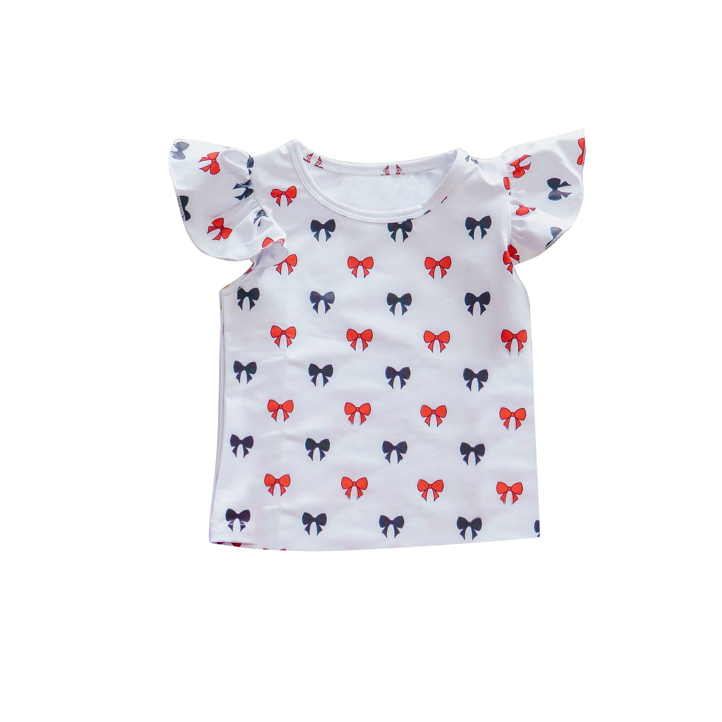 presale GT1148 Baby Girls Flutter Sleeves Black Red Bows Plaid Tee Shirts Top D 8.5