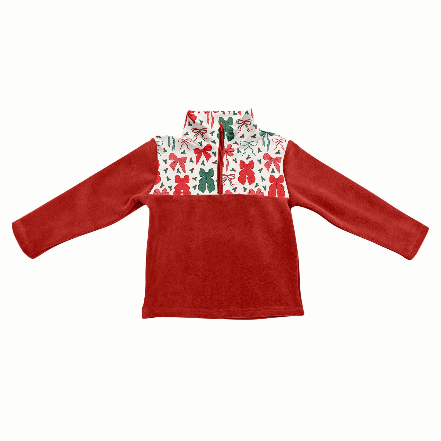 GT1150 Baby Girls Red Green Bows Christmas Half Zipper Pullover Top D 1022