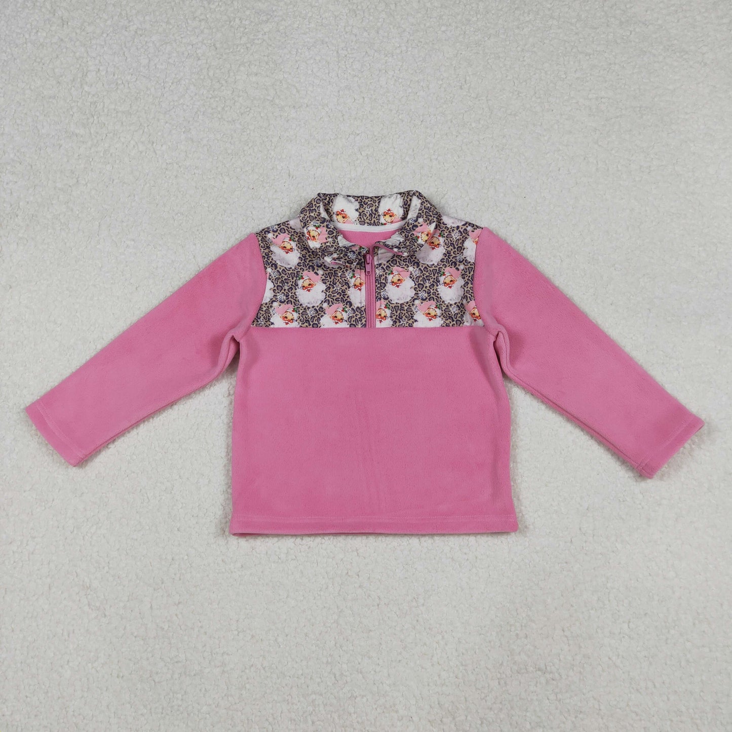 Sibling Baby Girls Pink Bows Plaid Leopard Santa Quatrefoil Zipper Pullover Sherpa Tops D 926