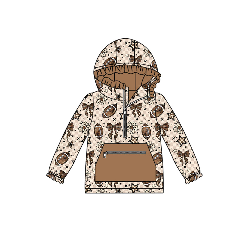GT1152 Baby Girls Long Sleeves Football Flowers Plaid Pocket Zipper Team Hoodies D 927