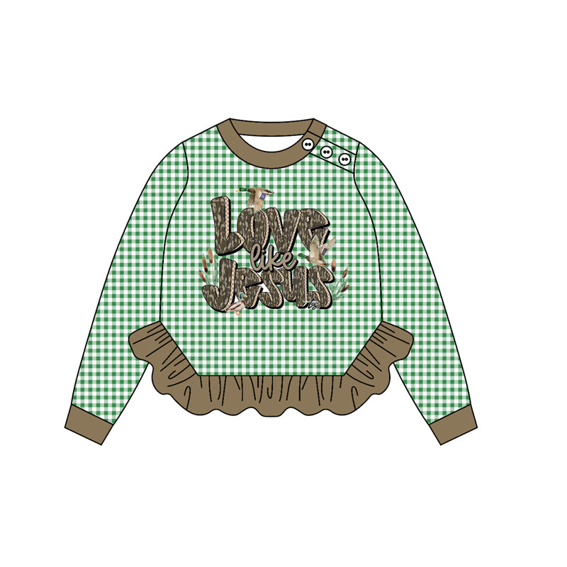 presale GT1153 Baby Girls Green Plaid Ducks Jesus Western Tee Shirts Top D 8.7