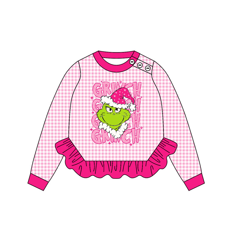 presale GT1154 Baby Girls Green Face Plaid Christmas Tee Shirts Top D 8.7