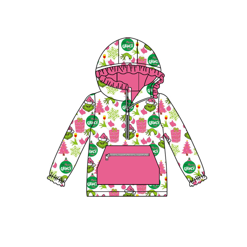 presale GT1164 Baby Girls Green Face Gifts Pocket Zipper Christmas Hoodies Top D 821