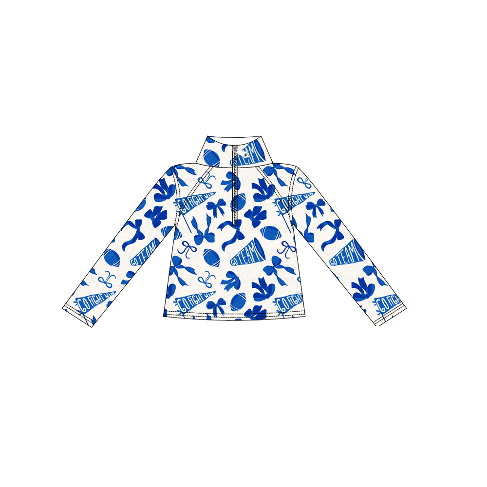 GT1195 Baby Girls Hot Blue Bows Go Team Yoga Zipper Pullovers Top D 1027