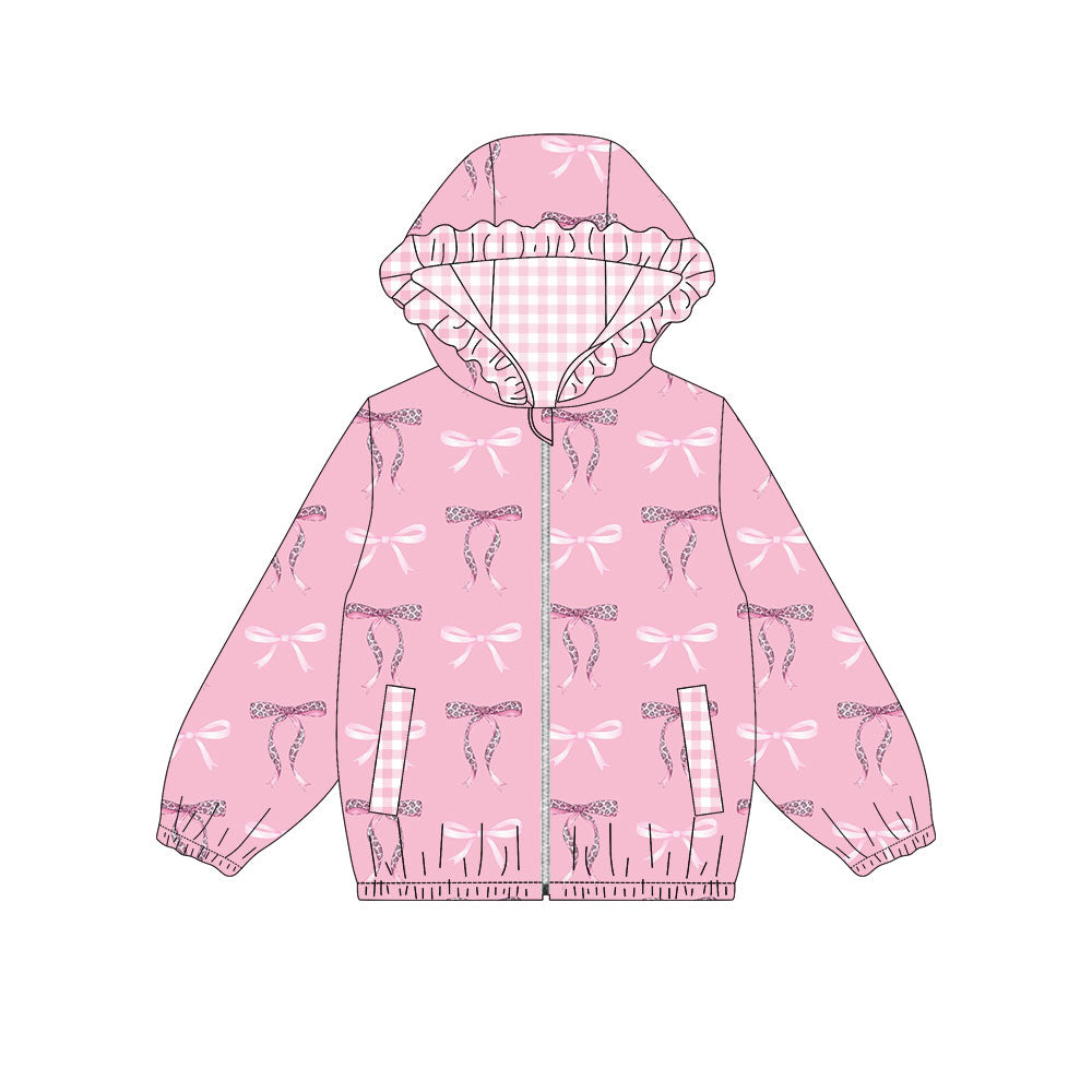 presale GT1217 Baby Girls Pink Bows Pocket Zipper Ruffle Hoodies Jackets Top D 909
