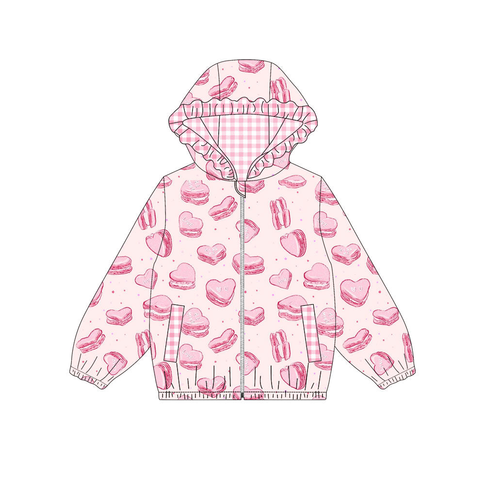 presale GT1218 Baby Girls Pink Hearts Cookies Pocket Zipper Ruffle Hoodies Jackets Top D 909