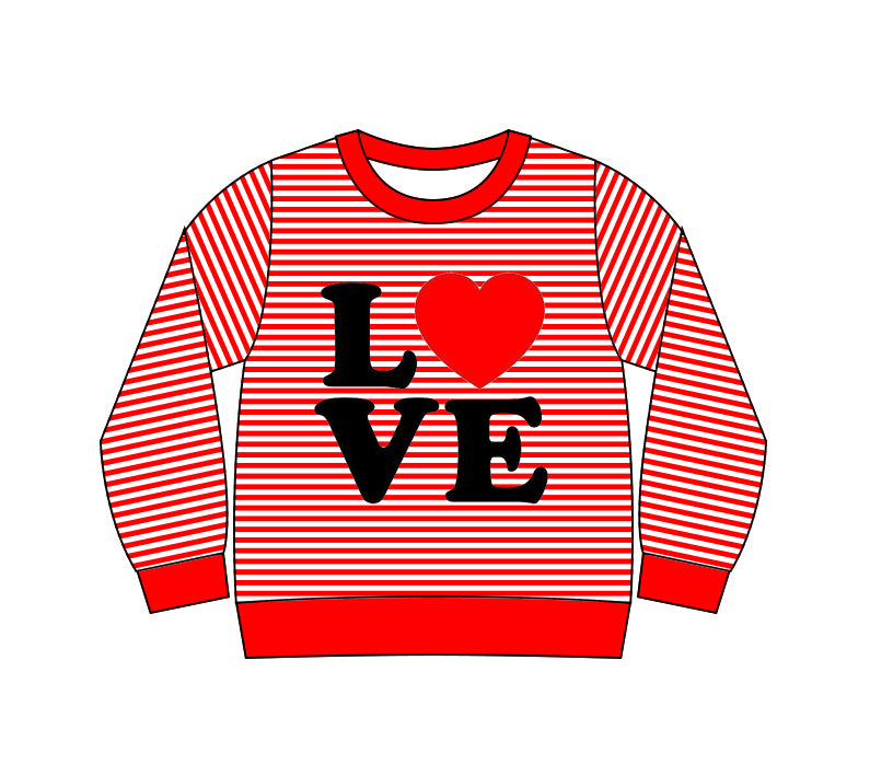 GT1235 Baby Girls Long Sleeve Red Stripe Love Heart Valentine Tee Shirts Top D 1028