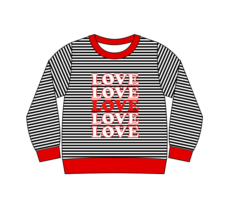 GT1237 Baby Girls Long Sleeve Black Stripe Love Valentine Tee Shirts Top D 1023